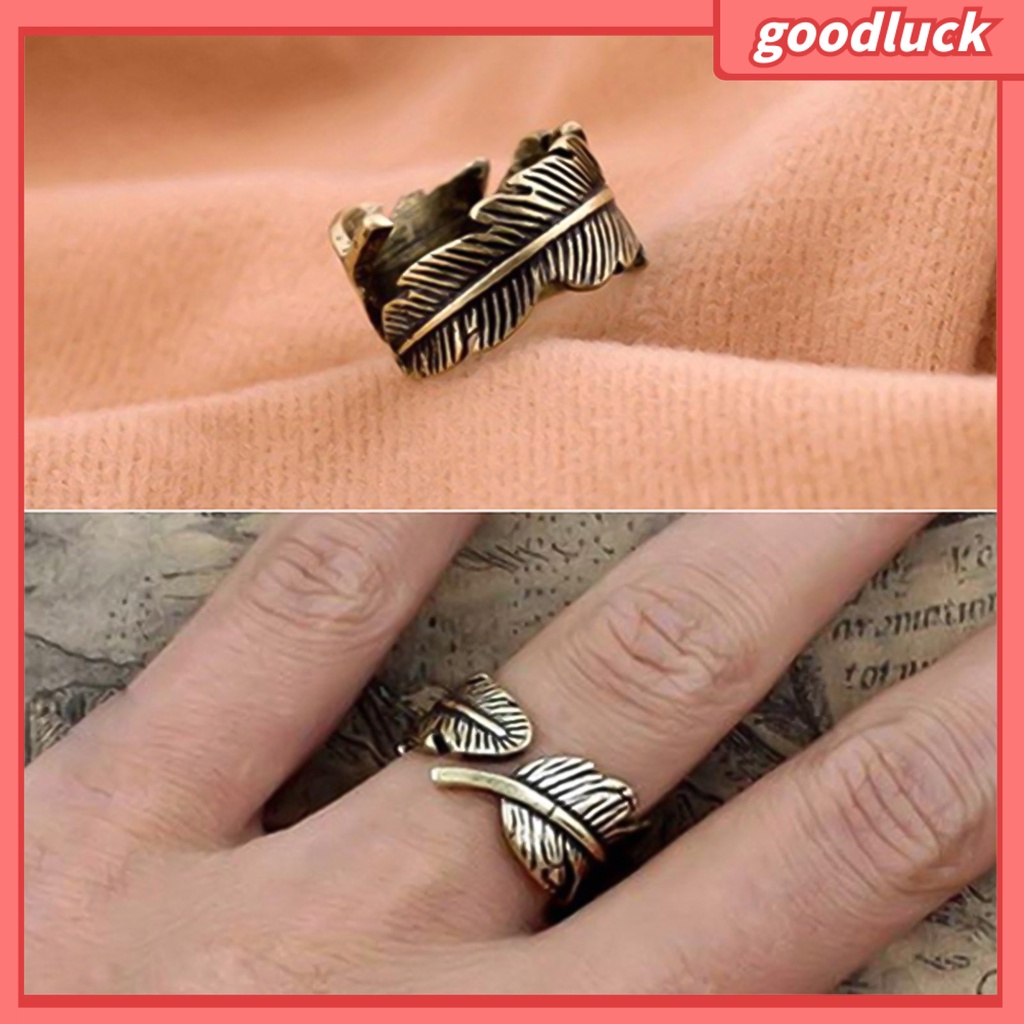 Nhẫn hở hình chiếc lá bằng đồng có thể điều chỉnh phong cách cổ điển cho nam và nữ