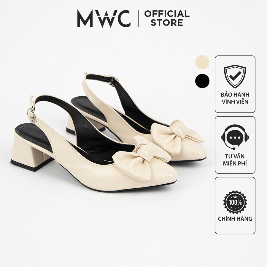 Giày MWC 4279 - Giày Cao Gót Đế Vuông 5cm, Giày Cao Gót Mũi Nhọn Đính Nơ Nữ Tính