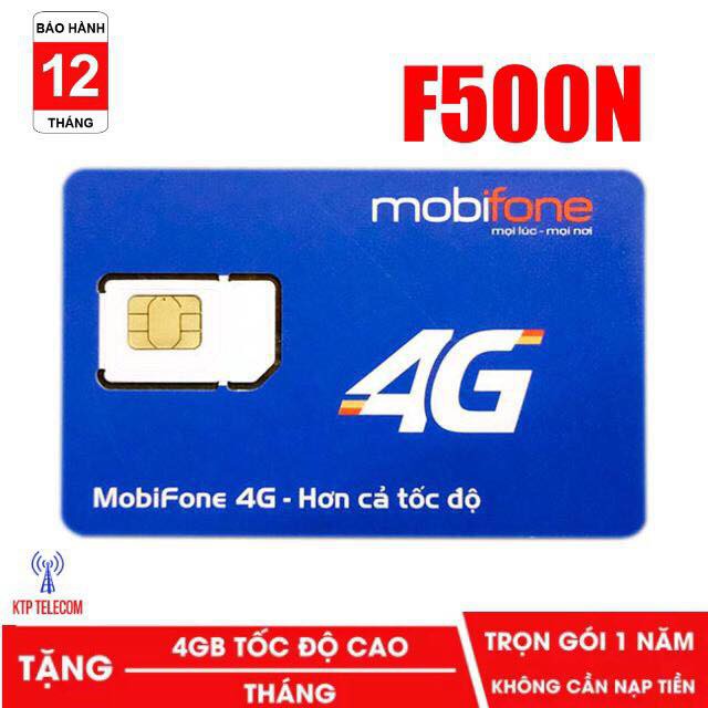 SIM 4G MOBI F500 TRỌN GÓI 63GB F500 VÀ MDT250A TẶNG 48GB 1 NĂM KHÔNG TỐN PHÍ GIA HẠN