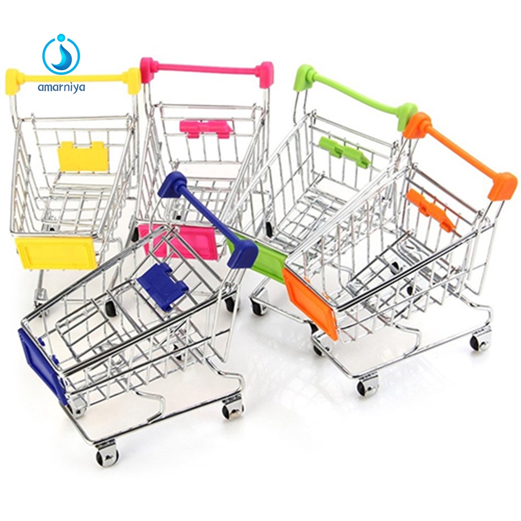 Xe đẩy mua sắm đồ chơi mini trang trí cho nhà búp bê