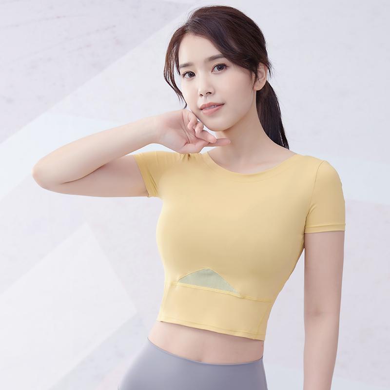 áo phông Phiên bản Hàn Quốc Xu hướngMàu Đỏ Yoga Mặc Áo Khoác Nữ Mỏng Phần Tiếp Xúc Với Sexy Chạy Bodysuit Ngắn Tay Thể T