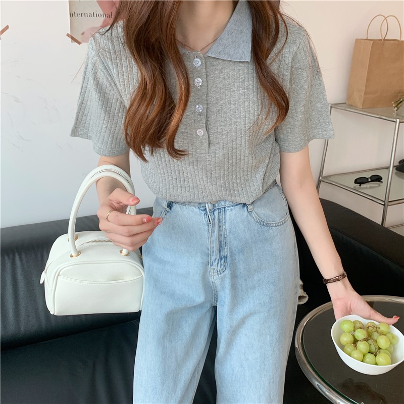 Áo polo dệt kim dáng ôm thiết kế đơn giản dễ phối đồ | BigBuy360 - bigbuy360.vn