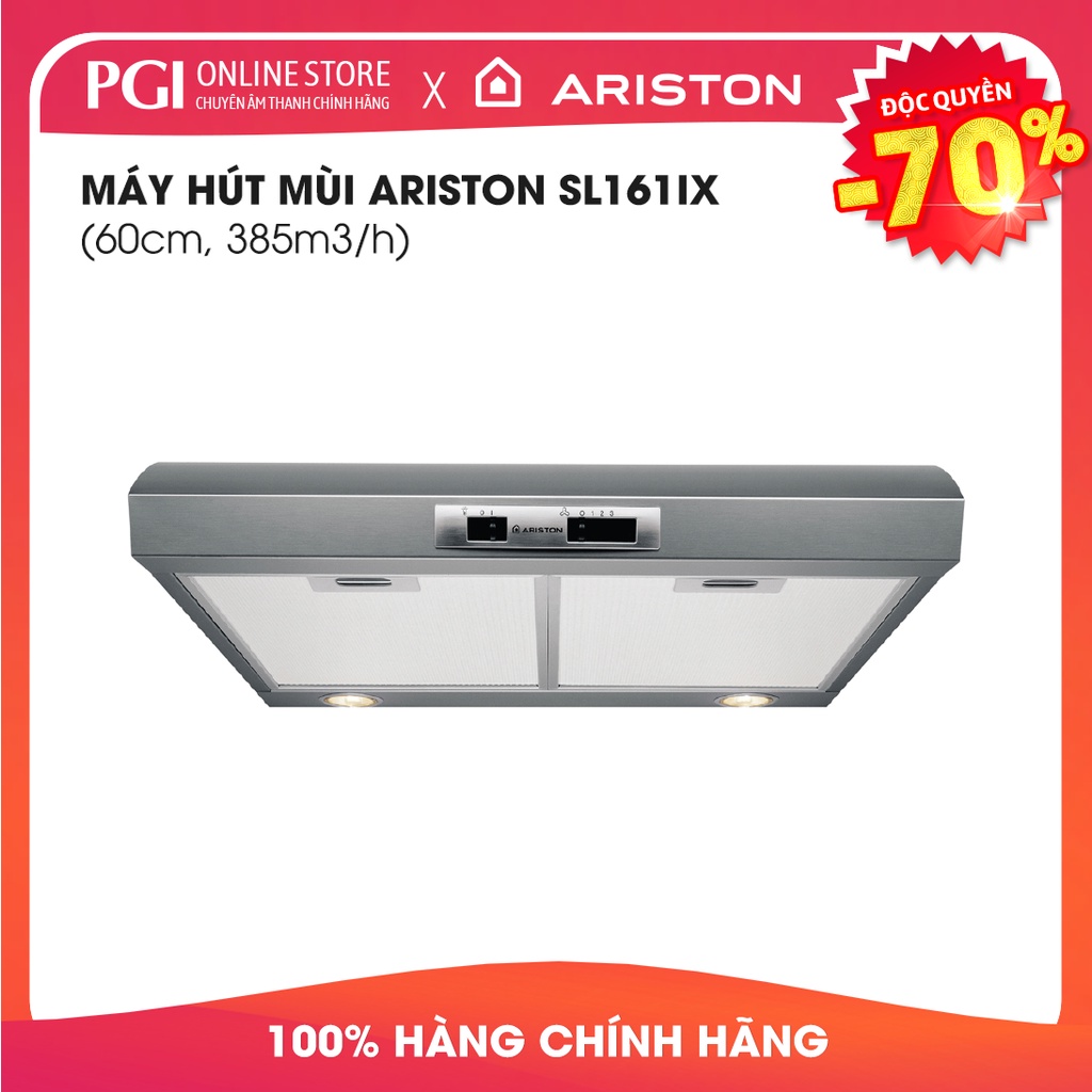 Máy hút mùi Ariston SL161IX (60cm,385m3/h) | Chính hãng Italia | Giá rẻ nhất