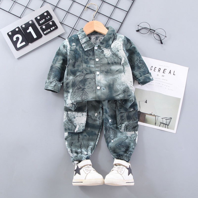 Set Áo Thun Tay Dài &amp; Quần Dài Thời Trang Cho Bé Trai 2-4 Tuổi