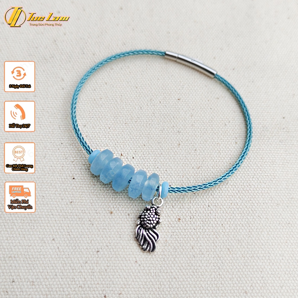 Vòng tay ngũ điếu aqua xanh dương mix charm bạc cách điệu xinh xắn, hợp mệnh - Tuệ Lâm