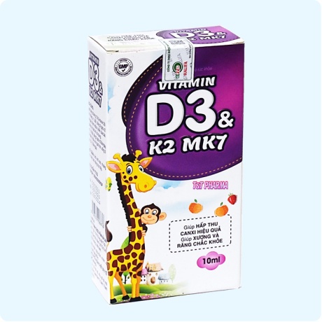 Vitamin D3 K2 MK7 nhỏ giot giúp bé hấp thụ calci tăng trưởng chiều cao cân nặng tăng sức đề kháng hộp 10ml