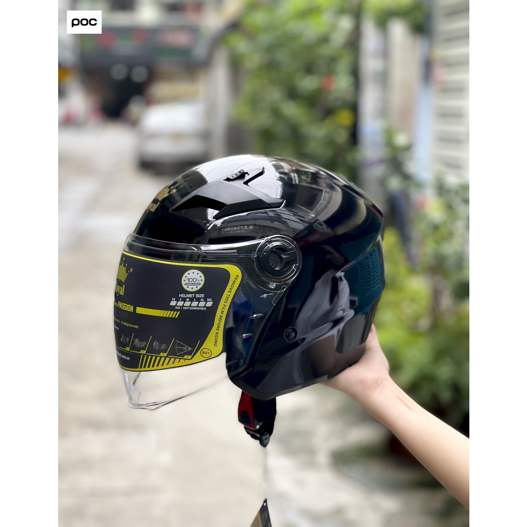 NÓN BẢO HIỂM 3/4 2 KÍNH ROYAL M268 MÀU ĐEN BÓNG TẶNG LOGO KYT BẢO HÀNH 12 CHÍNH HÃNG