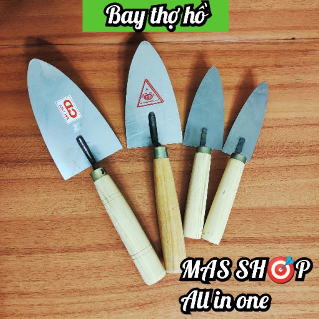 Bay thợ hồ / Bay xây dựng bằng thép, cán gỗ với 4 kích cỡ lựa chọn