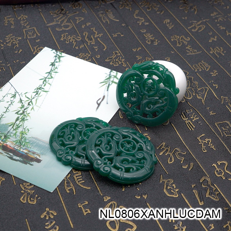 Ngọc bội resin họa tiết tròn 52mm nguyên liệu làm trâm làm trang sức cổ trang việt phục