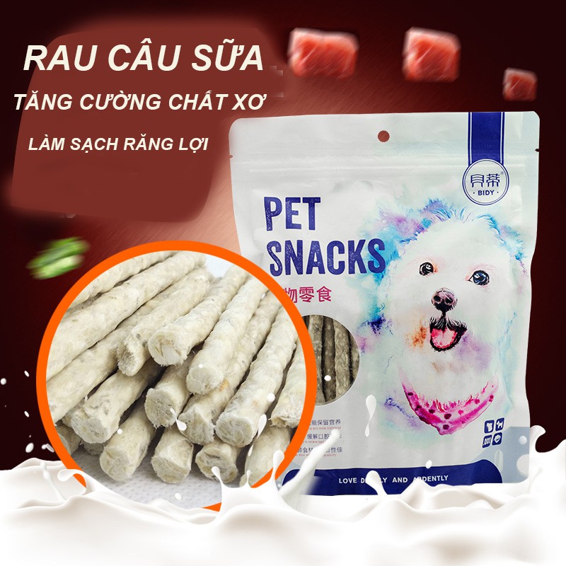 PET SNACKS ĐỒ ĂN VẶT RAU CÂU SỮA BỔ XUNG CHẤT XƠ ,KHOÁNG CHẤT THÚC ĐẨY TIÊU HOÁ SẠCH RĂNG LỢI THÚ CƯNG