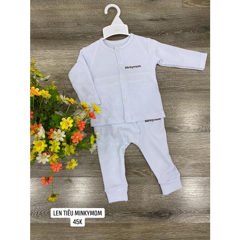 Bộ len tiêu Minky Mom cúc giữa, bộ dài tay minky mom cho bé trai, bé gái