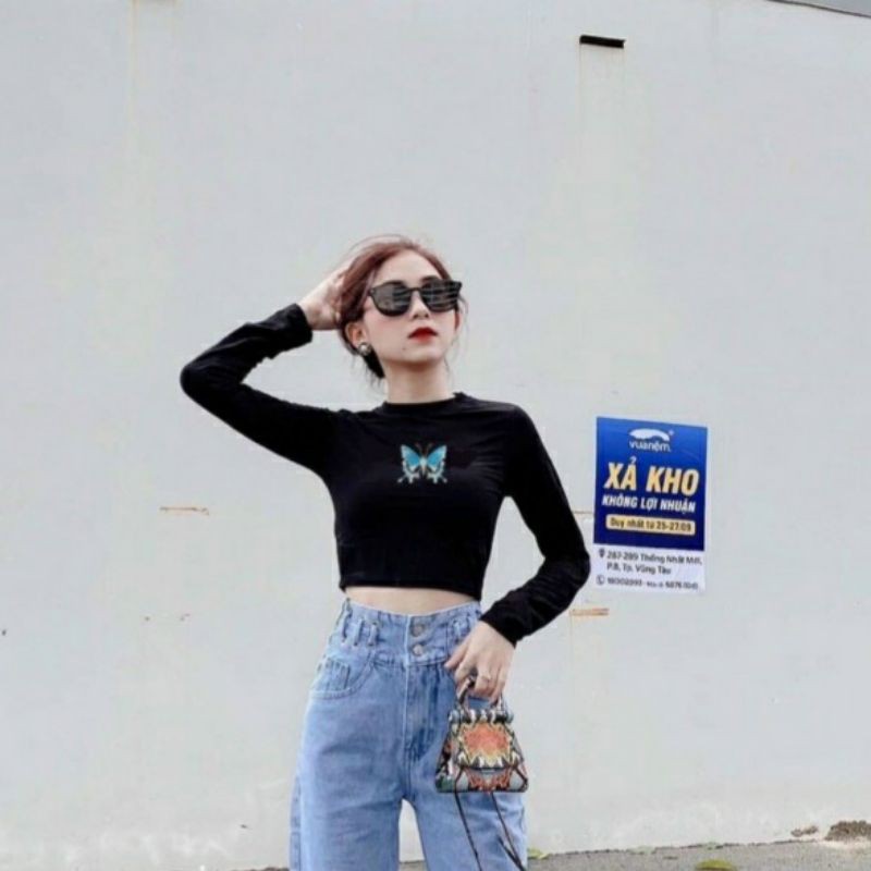 ÁO CROPTOP TAY DÀI THÊU BƯỚM CUỐN BIÊN A2 | BigBuy360 - bigbuy360.vn