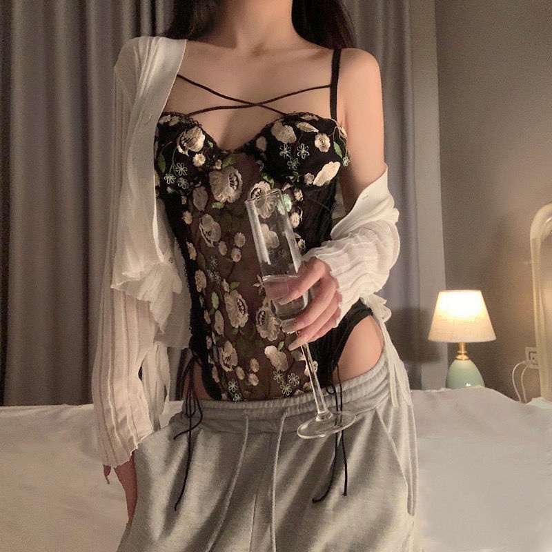 Bộ Đồ Lót Liền Thân Thêu Hoa Quyến Rũ Cho Nữ