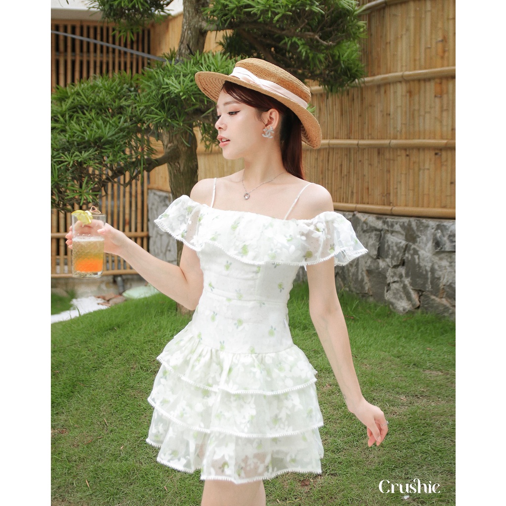 Đầm thiết kế Crushie dáng váy xếp ly trễ vai cách điệu Flora dress