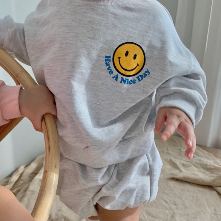 Bộ ÁO Cotton In HìNh MặT CườI + QuầN NgắN Cho Bé GáI