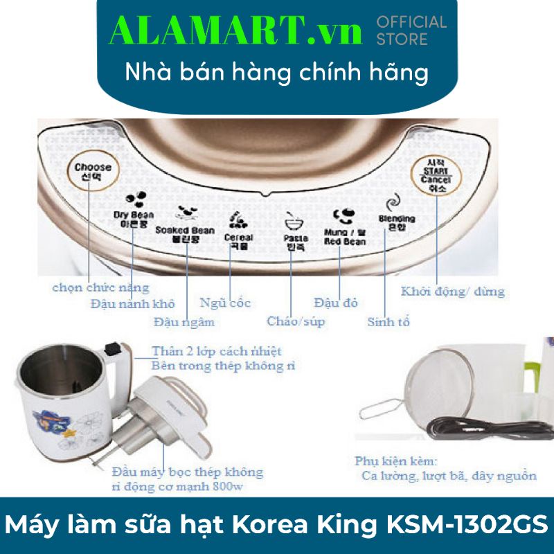 [Mã ELHA22 giảm 6% đơn 300K] MÁY LÀM SỮA ĐẬU HẠT KOREA KING KSM-1302GS