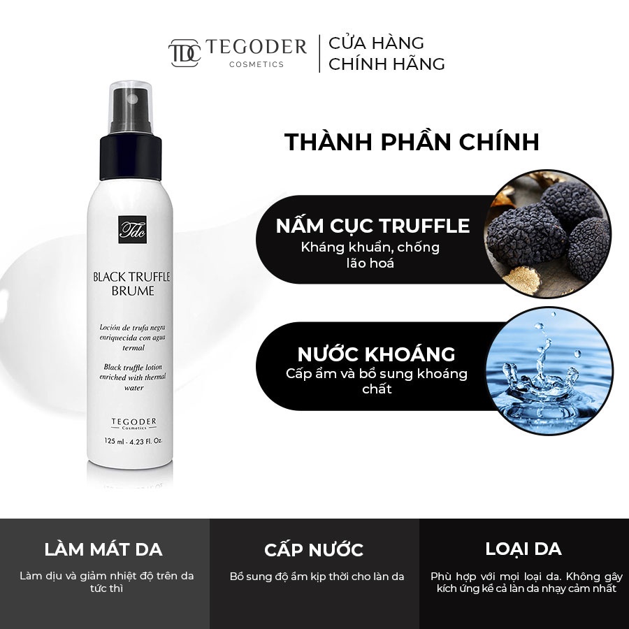 Xịt khoáng ngừa lão hoá chiết xuất Nấm Truffle Đen Tegoder Black Truffle brume 125 ml mã 3208