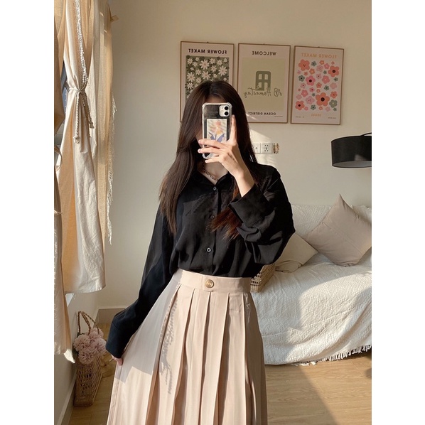 [Hình thật độc quyền TOS.CLOSET]Chân váy xoè xếp ly nút giữa lưng | BigBuy360 - bigbuy360.vn