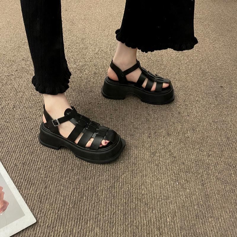 Giày Sandal Đế Dày Thiết Kế Đục Lỗ Phong Cách Retro Pháp Thời Trang Cho Nữ