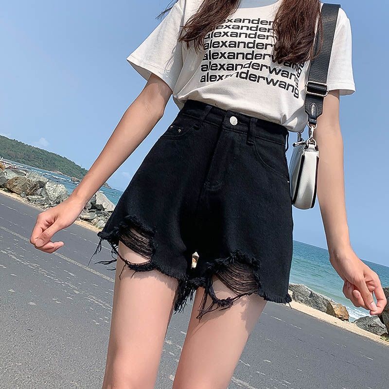 Quần Short Denim Lưng Cao Dáng Rộng Phong Cách Hàn Quốc Mẫu Mới 2022 Thời Trang Mùa Hè