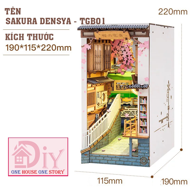 Mô hình Book nook DIY tự lắp ráp bằng gỗ 3D Rolife Sakura Densya TGB01 - Quà tặng sinh nhật giáng sinh
