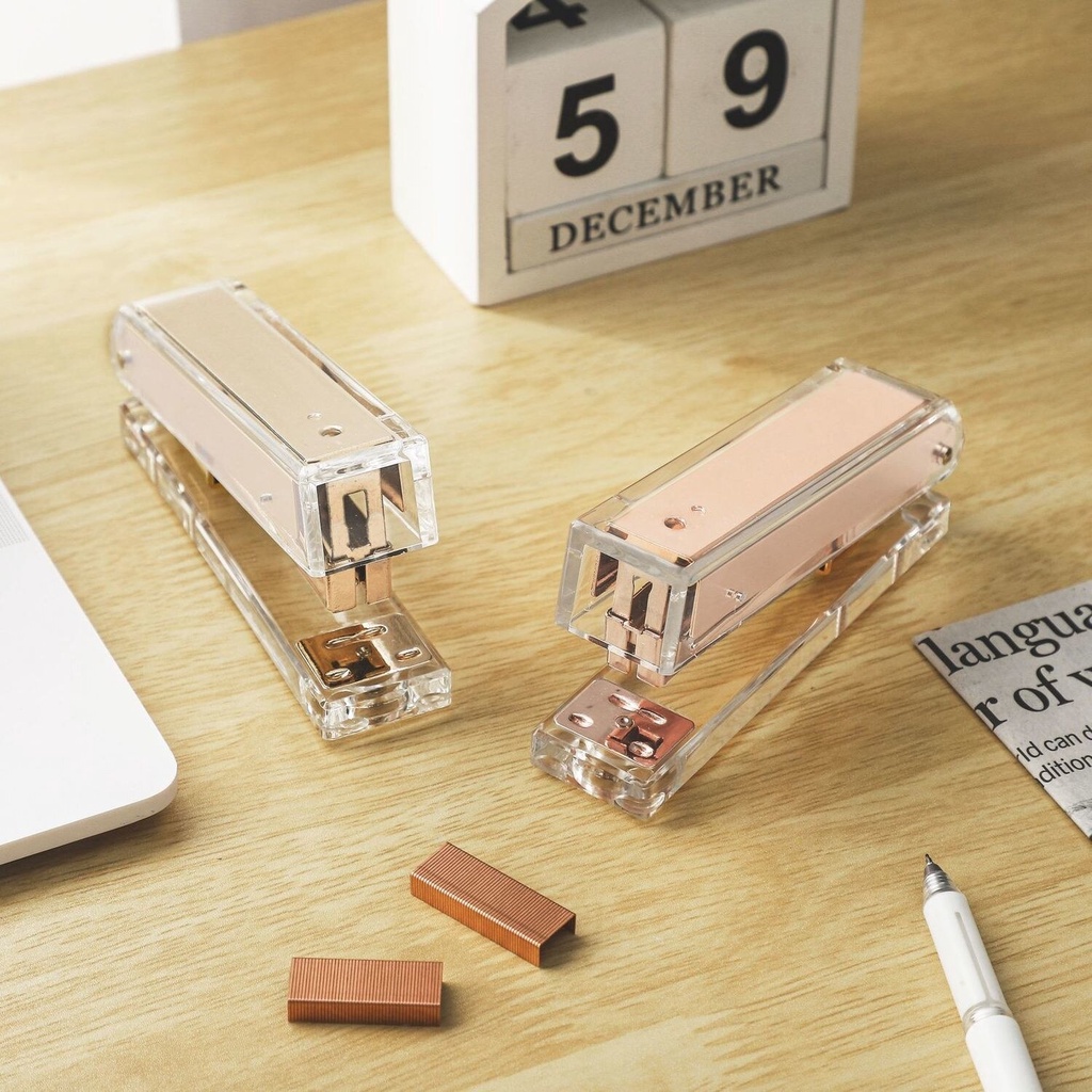 Dụng Cụ Bấm Ghim Mini Bằng Acrylic Trong Suốt Màu Vàng Hồng Thiết Kế Đơn Giản Di Động Tiện Dụng 10 Dập Ghim Mini Trong Suốt Nhỏ Gọn Tiện Dụng