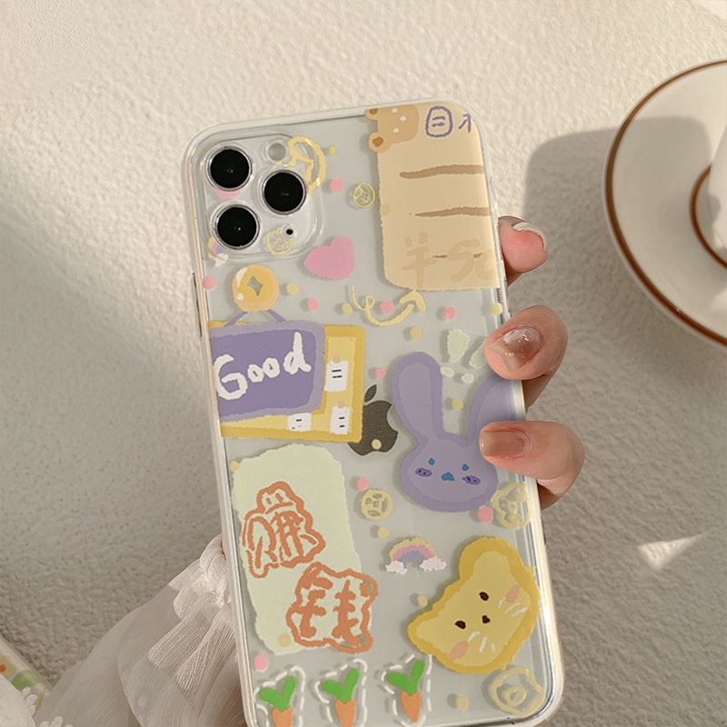 Transparent Cute Caetoon Graffiti Soft TPU Case iPhone 11 Pro Max iPhone 12 Pro Max 6 6s 7 8 Plus SE 2020 iPhone XR X XS MAX iphone 12 mini