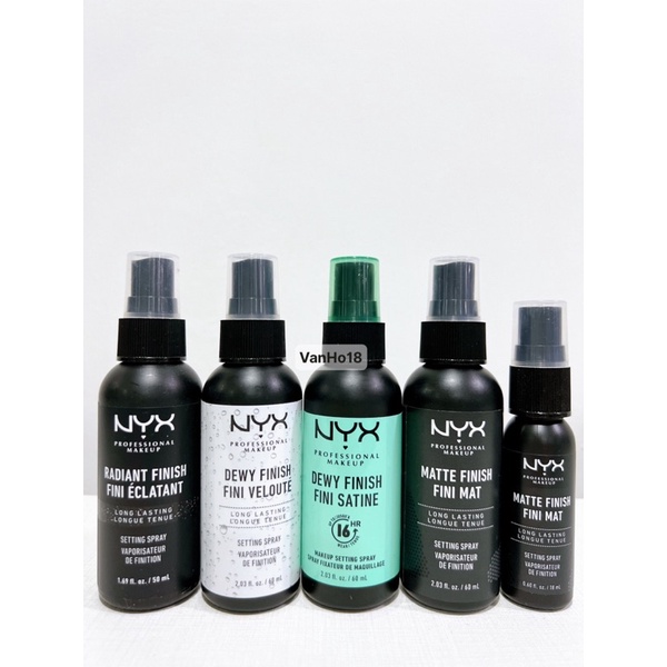 Xịt khóa nền giữ lớp trang điểm NYX Dewy / Matte / Radiant Finish Setting Spray