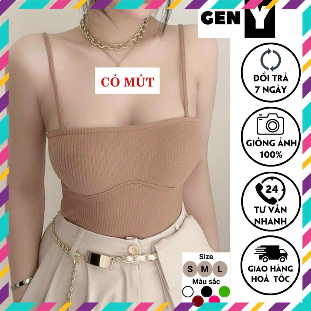 Áo 2 dây có mút ngực geny_genz, áo kiểu nữ mặc nhà hai dây chất thun gân mềm mịn msp62815