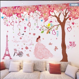 Decal dán tường cô dâu ghép cây tình yêu