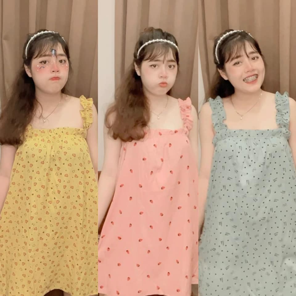 [55-100kg] Váy Ngủ Dây Chun Bèo, chất Đũi Maii Thươngg Bigsize Đủ Màu