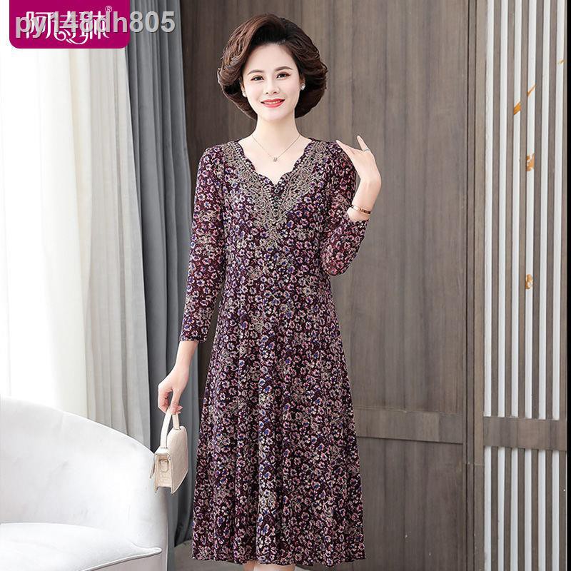 Đầm nữ |☼2021 váy trung niên nữ là phiên bản A-line mỏng cho bà mẹ và cao tuổi cấp cộng size 2062 [xuất xưởng tro