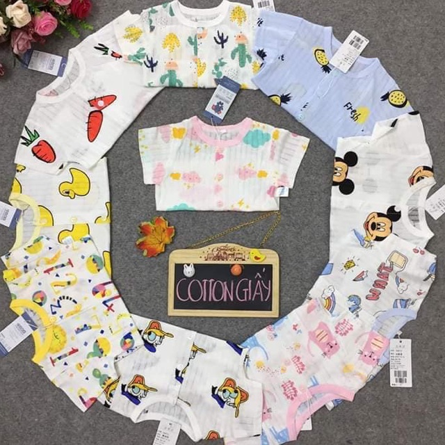 Bộ cotton giấy cộc tay cài cúc