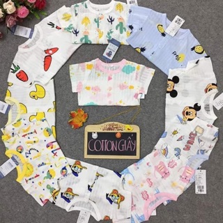 Bộ cotton giấy cộc tay cài cúc