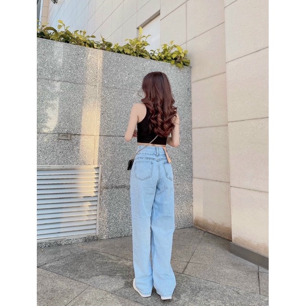 Quần Baggy Nữ Jean Lưng Cao Kiểu 2 Nút Ống Rộng Hàng VNXK