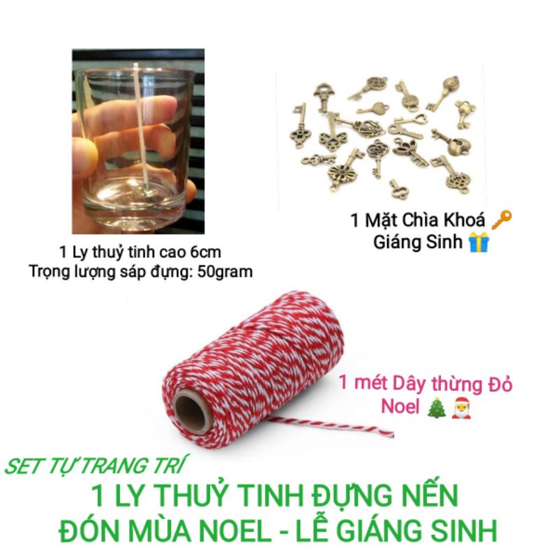 SET TỰ TRANG TRÍ 1 LY THUỶ TINH ĐỰNG NẾN ĐÓN MÙA NOEL - LỄ GIÁNG SINH - 9293store - 9293nguyenlieu