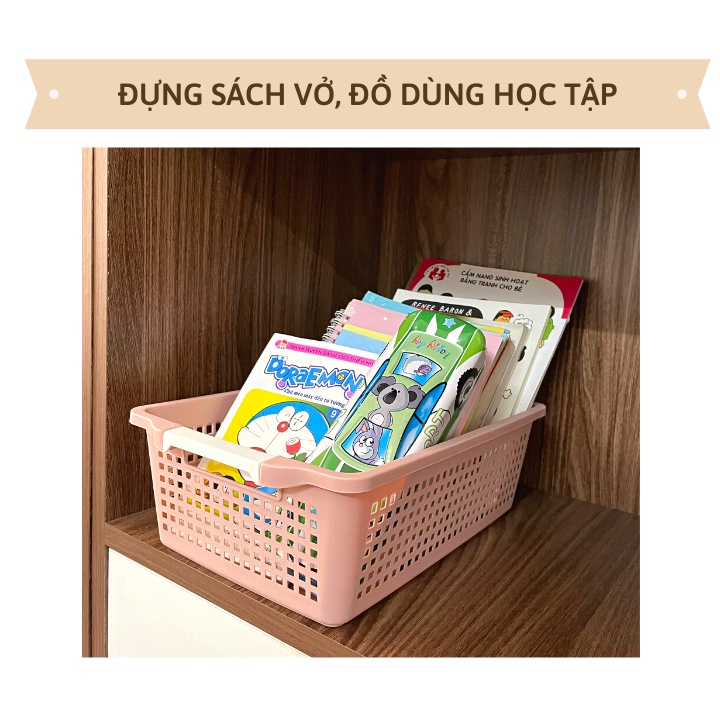 Rổ chữ nhật  có quai cầm nhựa Việt Nhật, Khay chữ nhật đựng tài liệu, đồ dùng văn phòng đa năng tiện dụng –br01371