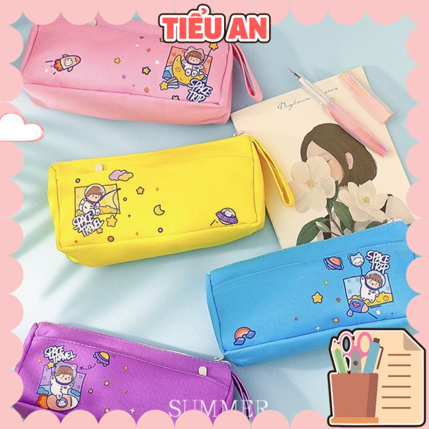 Bóp Viết vải hình Vũ trụ với màu đơn sắc nổi bật (4 màu) - Kích cỡ 19.6 x 9 cm