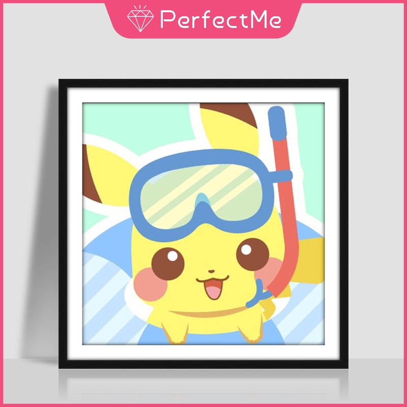 Bộ Tranh Đính Đá 5D Tự Làm Hình Pokemon Pika-Chu Hoạt Hình Kích Thước 30x30cm Trang Trí Nhà Cửa