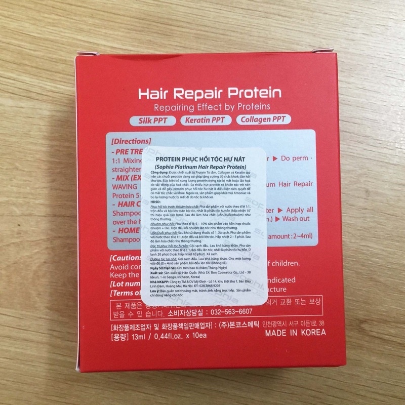 Protein phục hồi tóc Sophia Platinum Hair Repair ( hộp 10 ống protein )-Serum phục hồi tóc