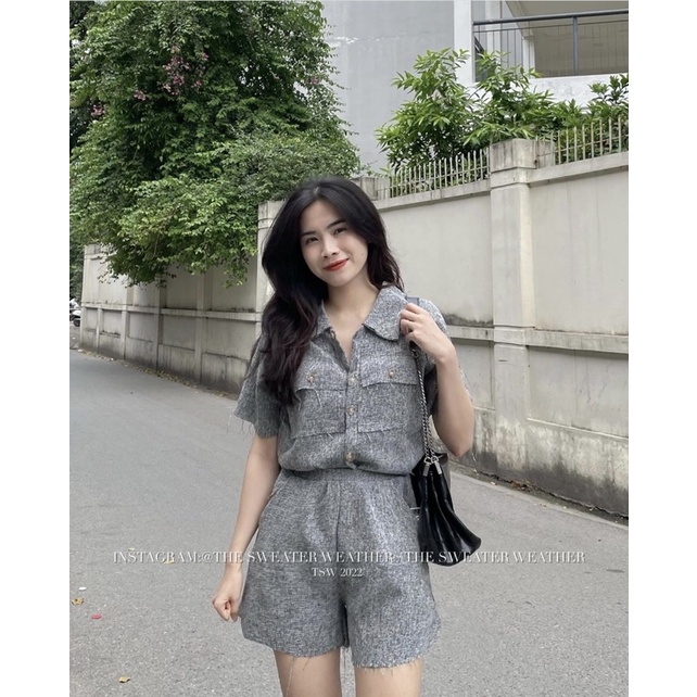 (Ảnh thật) Set áo sơ mi dạ mỏng cộc tay kèm quần short tua rua the.sweaterweather TSW | BigBuy360 - bigbuy360.vn
