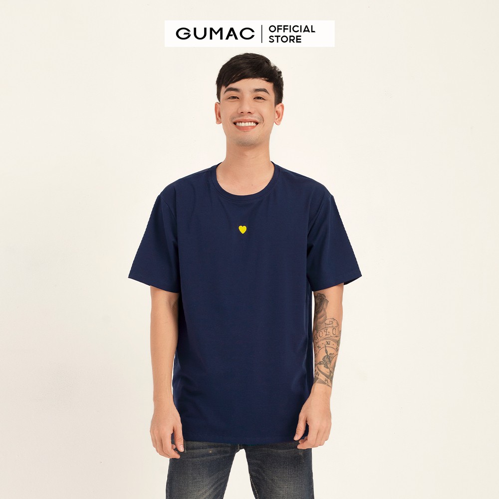 [Mã WABRGD12 giảm 10% đơn 250K] Áo thun nam trơn thêu tim GUMAC màu xanh freesize, ngắn tay thiết kế ABB141 | BigBuy360 - bigbuy360.vn