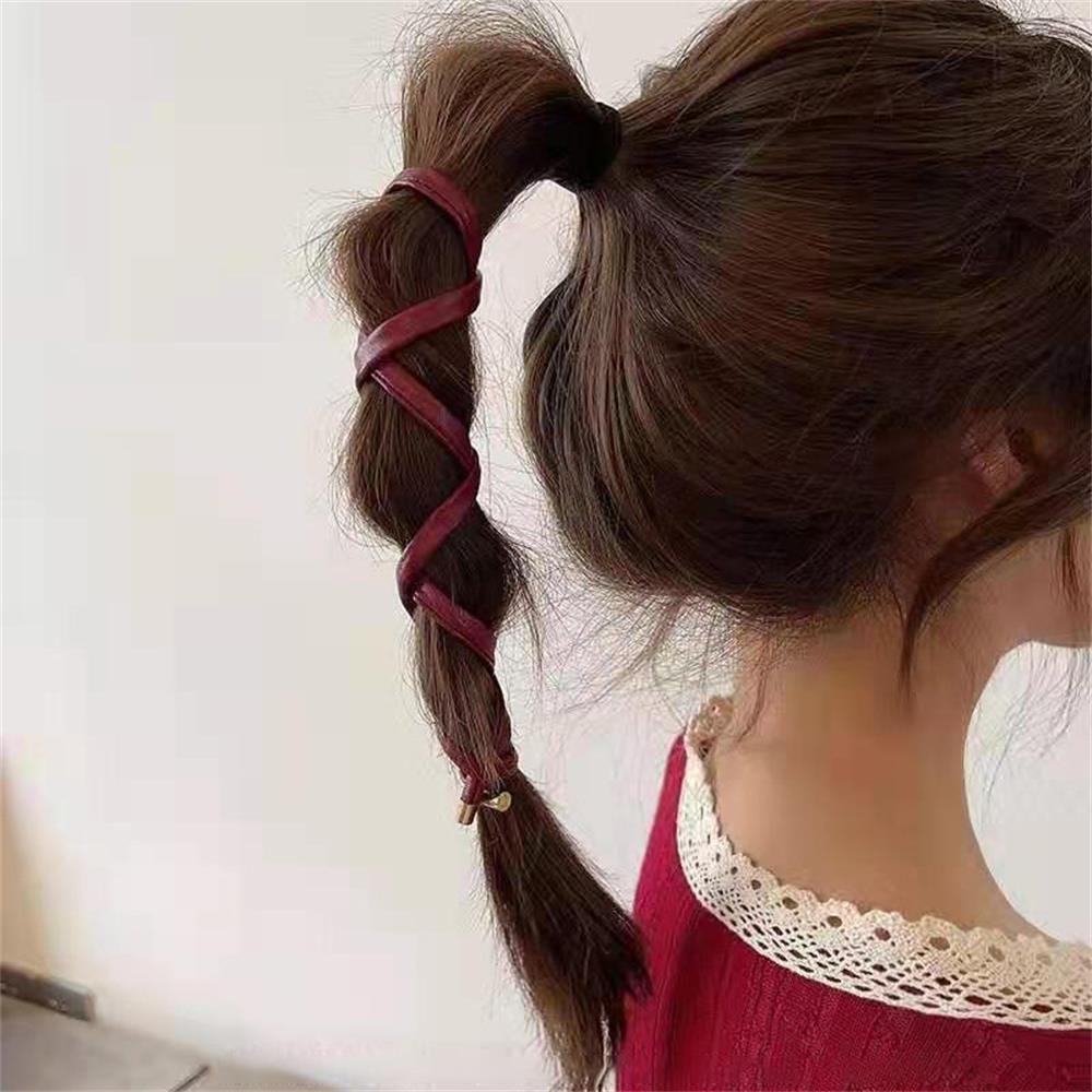 MOILYVN Dây Buộc Tóc Đuôi Ngựa Bằng Da Màu Đen / Cà Phê