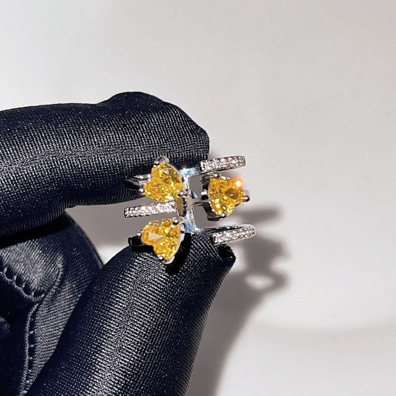 Nhẫn Hở Ba Lớp Hình Trái Tim Đính Đá Zircon Màu Vàng / Tím Sang Trọng Có Thể Điều Chỉnh