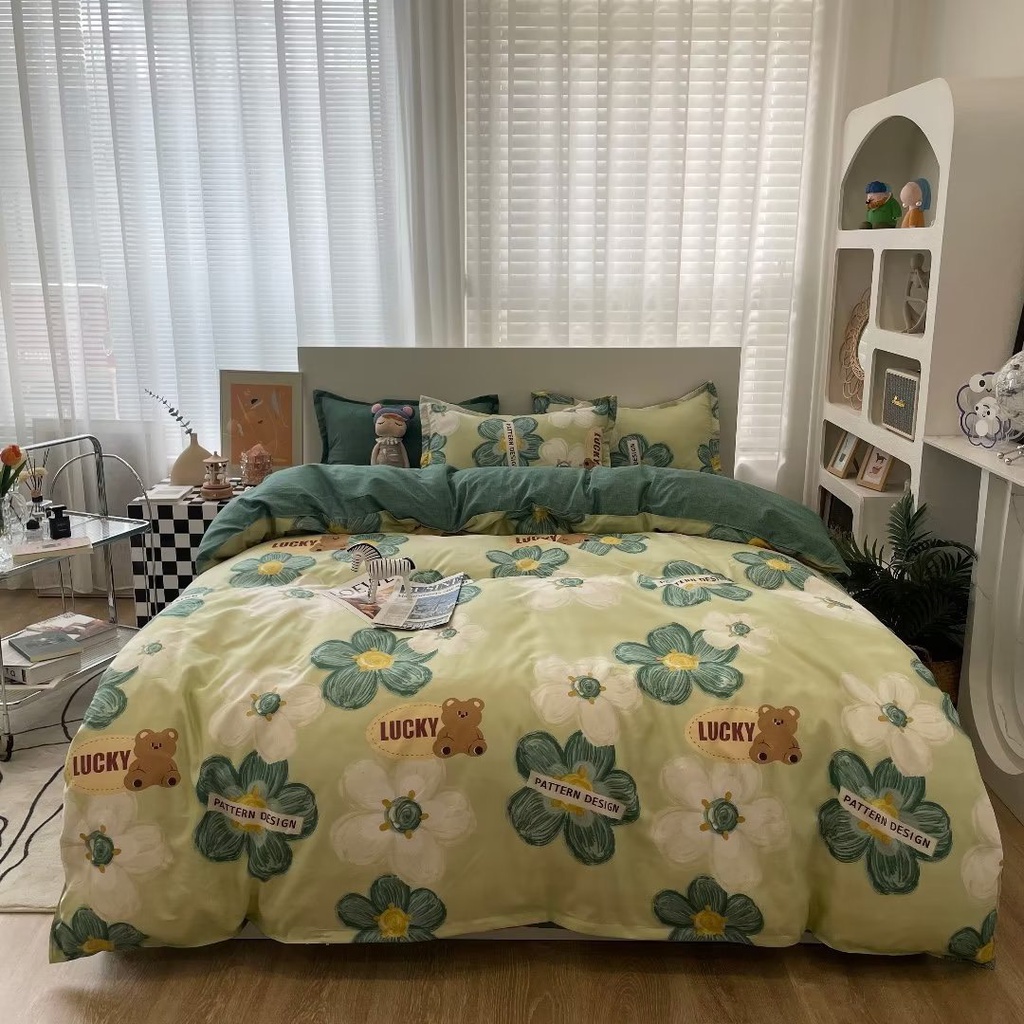 Bộ chăn ga gối cotton poly Lidaco decor phòng ngủ vintage các mẫu Hoa quả sắc màu