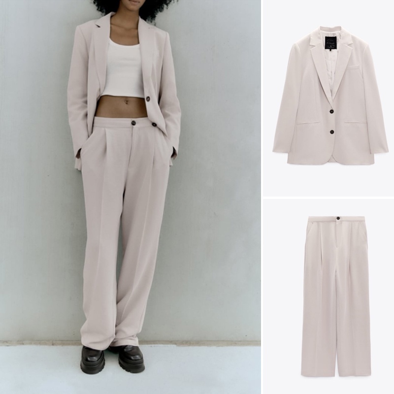 Bộ Áo Khoác Blazer Dáng Dài Xẻ Tà + Quần Tây Ống Đứng Thời Trang Zara 2022 Thanh Lịch2010808 4661513