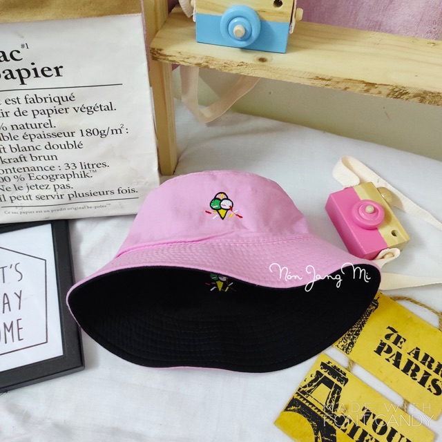 Nón Bucket 2 Mặt Que Kem