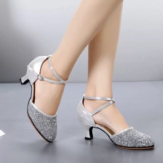 Giày khiêu vũ latin kim sa đế lông 5cm( thừa)