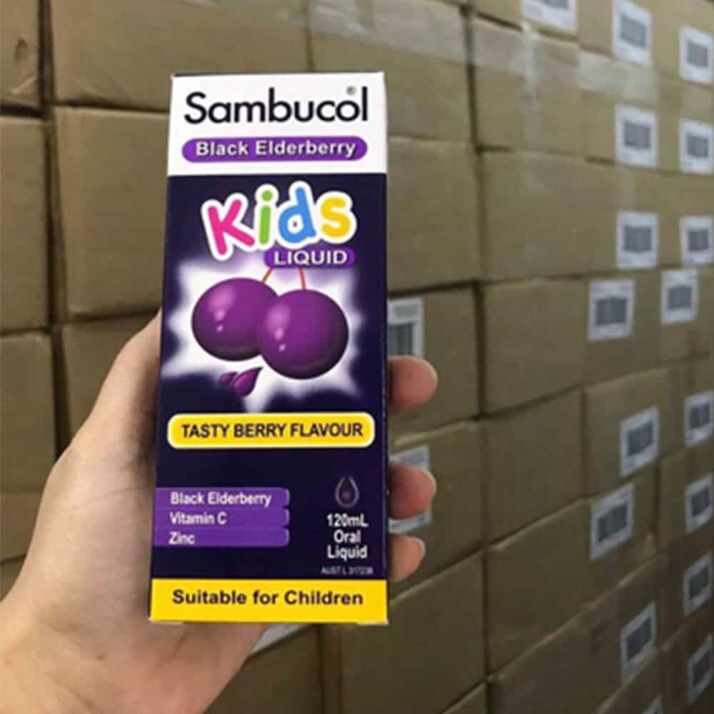 [ Mới] Siro Của Úc bổ sung Vitamin C + Kẽm cho bé Sambucol Black Elderberry Kids Liquid 120ml [ Chính Hãng 100%]