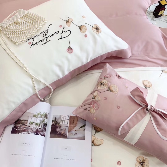 Trọn bộ chăn ga lụa thêu hoa #Fantasy_flower 7 món siêu VIP